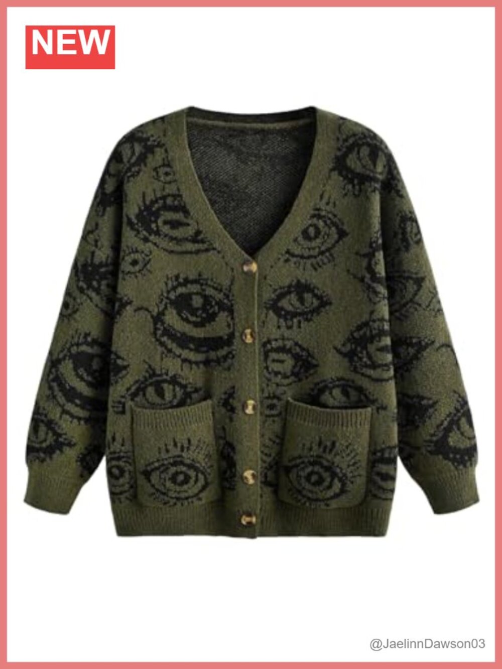 Women's Oversized Graphic V Neck Long Sleeve Cardigan